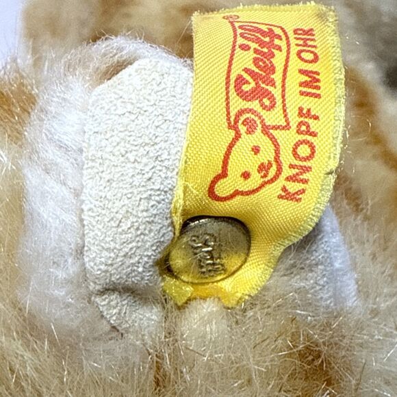 Steiff Standing Kitty Cat Orange Fur Eyes Brass Button Yellow Fabric Tag 099571 - Picture 5 of 16